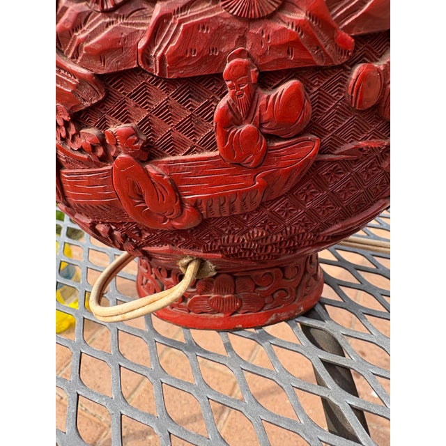 Antique Chinese Cinnabar Lamp For Sale - Image 4 of 7