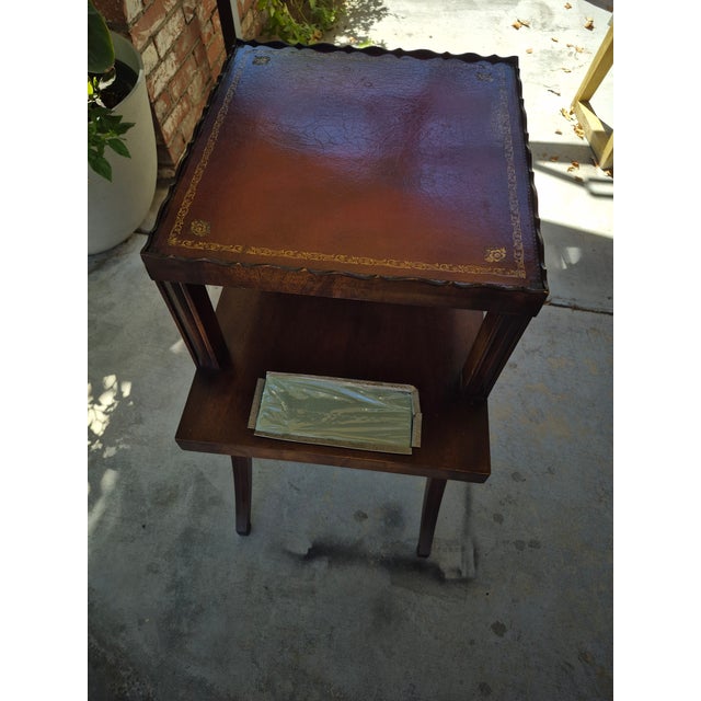 Vintage Mid-Century Regency Mahogany Leather-Top Two-Tier Side Table For Sale - Image 9 of 12