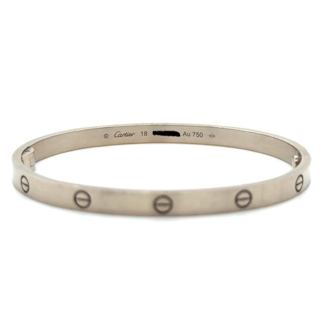 Cartier, Love Medium Model Bangle Bracelet, 18k White Gold, Size 18 For Sale - Image 11 of 11