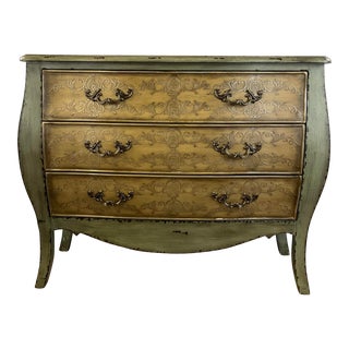 Vintage Louis XV French Rococo Painted 3-Drawer Bombe Commode Dresser For Sale