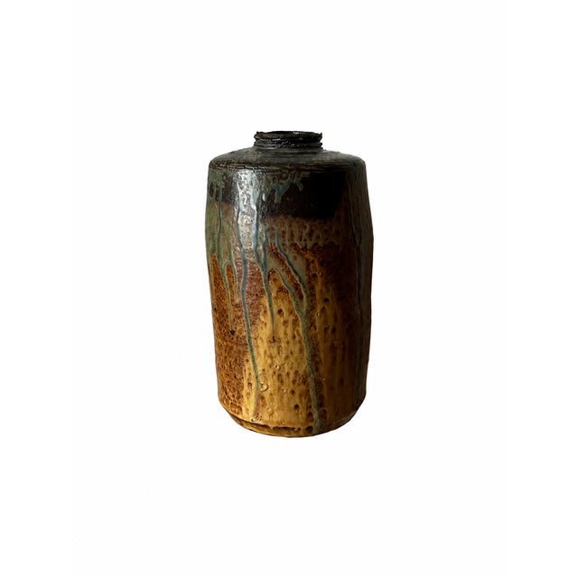 Textured Ochre and Blue-Green Decorative Vessel — $1,920 For Sale - Image 9 of 9