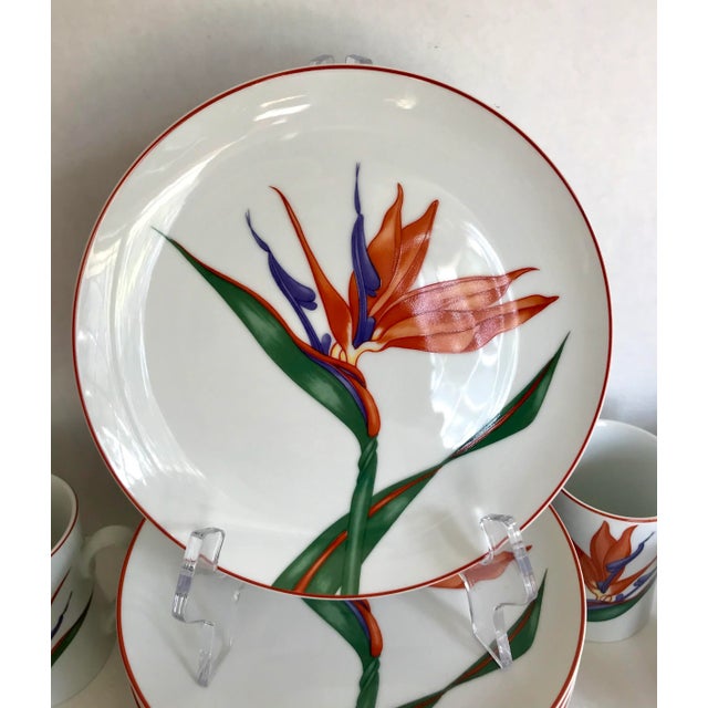 This is such a wonderful set from the 1980's that has both a mug and plate set for 12! Each piece has the bird of paradise...