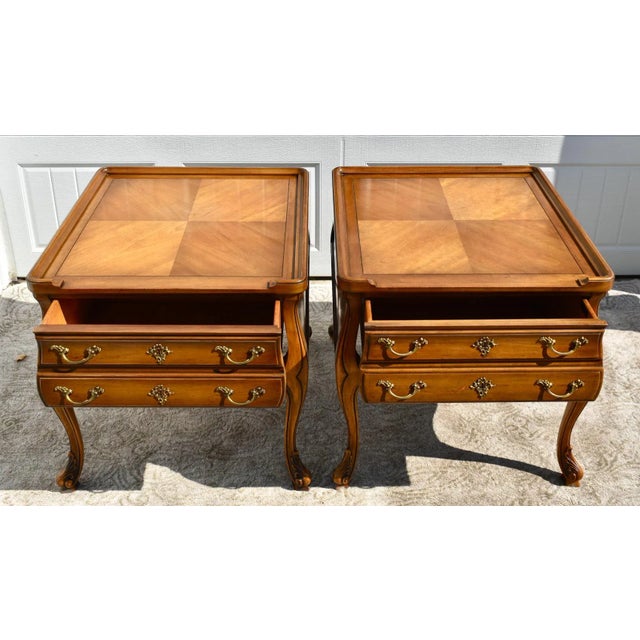 Brown Weiman Cherry End Tables Carved French Provincial Side Nightstand Pair 60s For Sale - Image 8 of 12