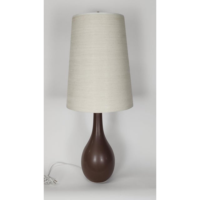 Vintage Lotte and Gunnar Bostlund table lamp with original shade. Great brown glaze and original shade in good shape....