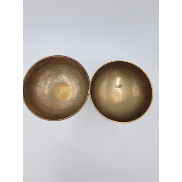 1970s Artisanal Hand-Etched Brass Coupes - A Slightly Mismatched Pair For Sale - Image 4 of 12