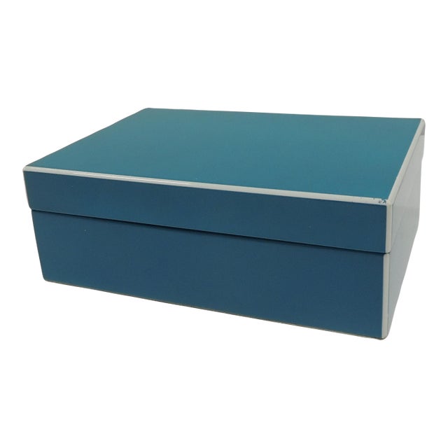 MCM Turquoise and White Rectangular Decorative Lacquered Box For Sale