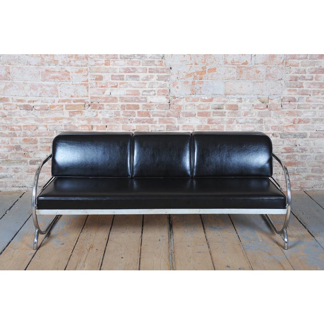 Bauhaus Sofa in Chrome, Steel and Leather attributed to Robert Slezak, Czech, 1930s For Sale - Image 4 of 13