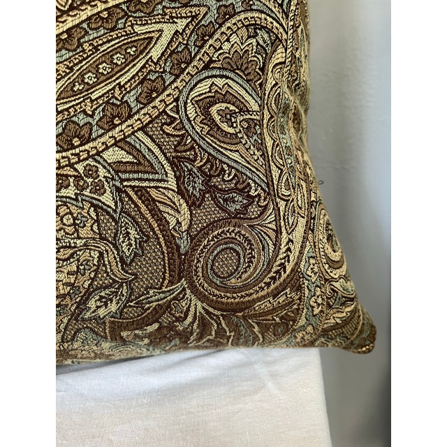 Blue and Beige Paisley Pattern Decorative Pillows - A Pair For Sale In Greensboro - Image 6 of 7
