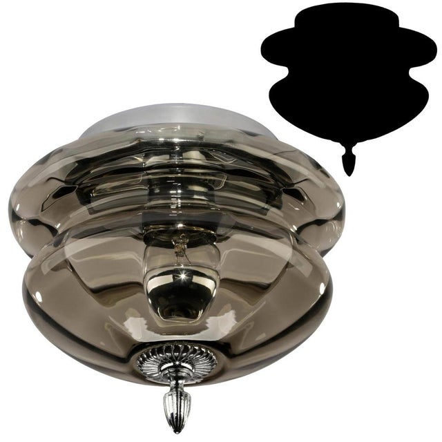 Mid-Century Modern Round Ceiling Lamp in Smoked Glass and Chrome from Hillebrand, Germany, 1960s For Sale - Image 4 of 9