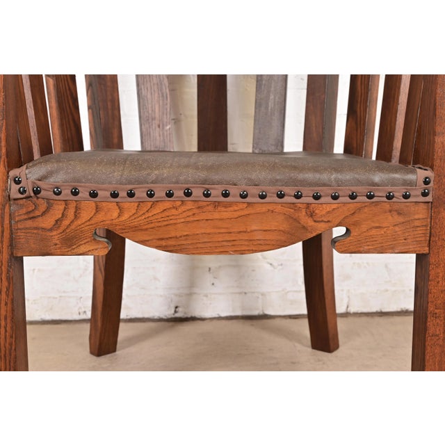 Stickley Brothers Style Antique Mission Oak Arts & Crafts Cube Club Chairs, Pair For Sale - Image 9 of 12