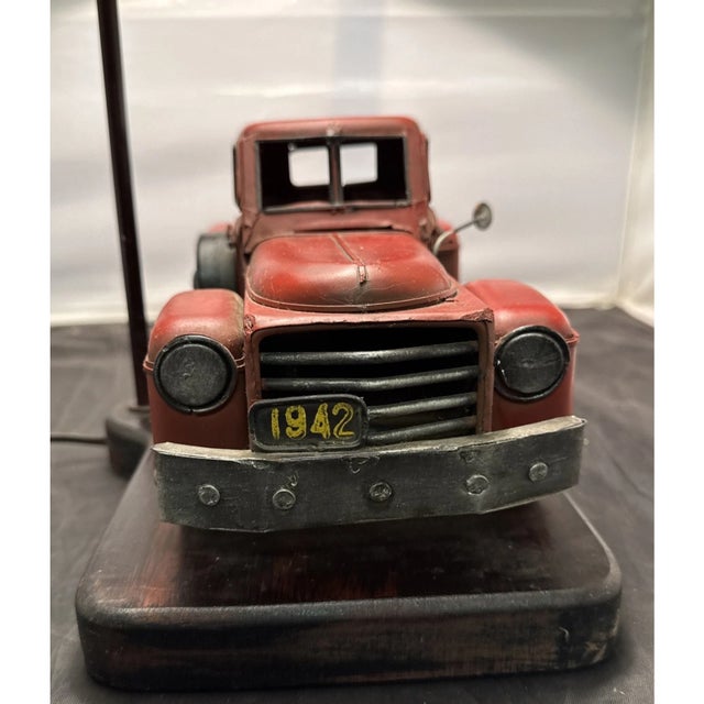 1990s Pottery Barn Red Vintage Ford Style Pick Up Truck Metal Table Lamp Discontinued For Sale - Image 10 of 13