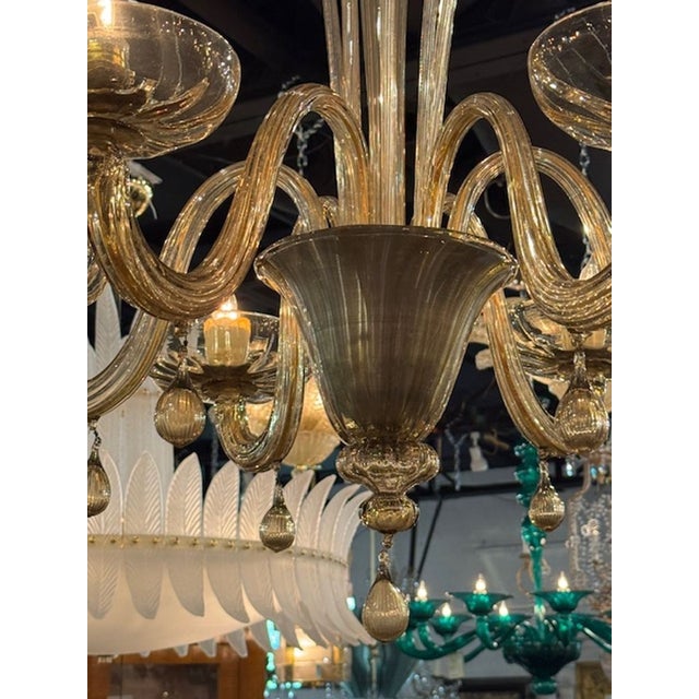 2000 - 2009 Murano Amber Glass 6-Arm Chandelier For Sale - Image 5 of 6