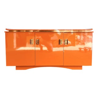 Postmodern Chinoiserie Orange Lacquer Laminate Credenza For Sale