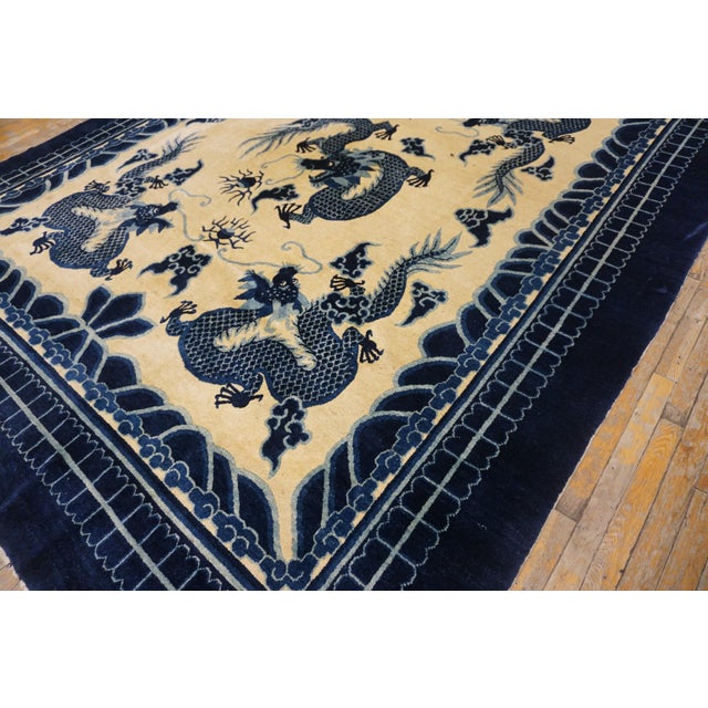Phenomenal Ivory and Blue Color With Dragon Design Antique Chinese Peking Rug For Sale In New York - Image 6 of 12