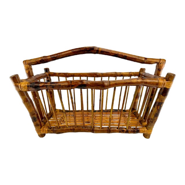1960s Mid Century Italian Burnt Tortoise Bamboo Magazine Rack For Sale