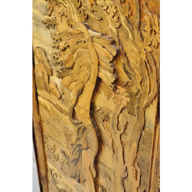Vintage Large 60" Anglo Indian High Relief Carved Wood Thai Woman Art Plaque For Sale - Image 10 of 17