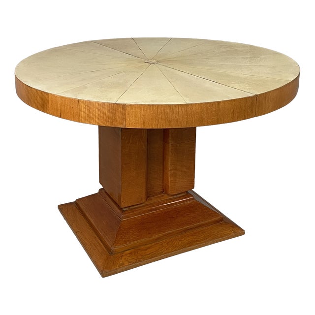 Art Deco Italian Wood and Beige Parchment Dining Table, 1930s For Sale