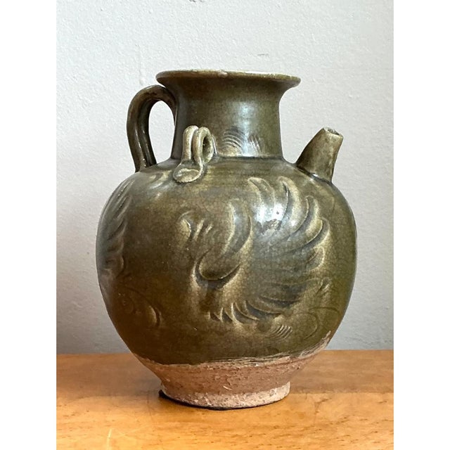 Vintage Sculptural Green Ceramic Jug For Sale - Image 9 of 12