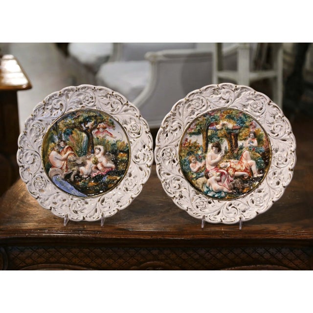 Pair of 20th Century Italian Hand-Painted Porcelain Capodimonte Wall Platters For Sale - Image 10 of 10