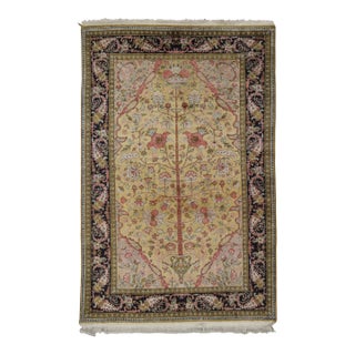 Antique Persian Qum Rug With Central Floral Play in Pastel Hues - Rug & Kilim For Sale