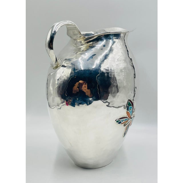 1980s Emilia Castillo Oversized Silver Pitcher With Stone Inlay, Taxco Silversmithing For Sale In Los Angeles - Image 6 of 14