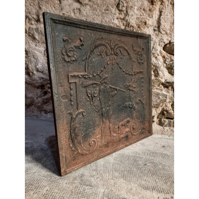 Brown Antique French Cast Iron Fireback, 18th Century For Sale - Image 8 of 11