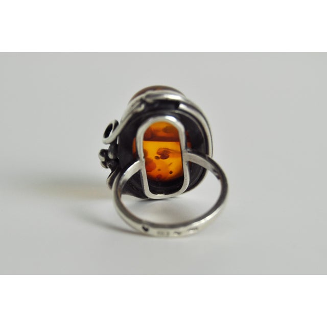 Art Nouveau Amber Sterling Silver Statement Ring, 1940s For Sale - Image 9 of 13
