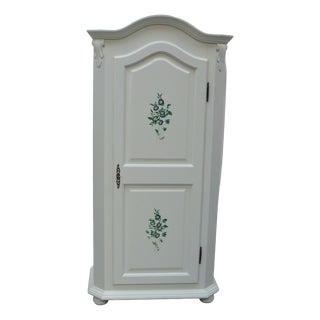 German Cottage Style Cream Clothes Cabinet with Hand-Painted Decoration, 1970s For Sale