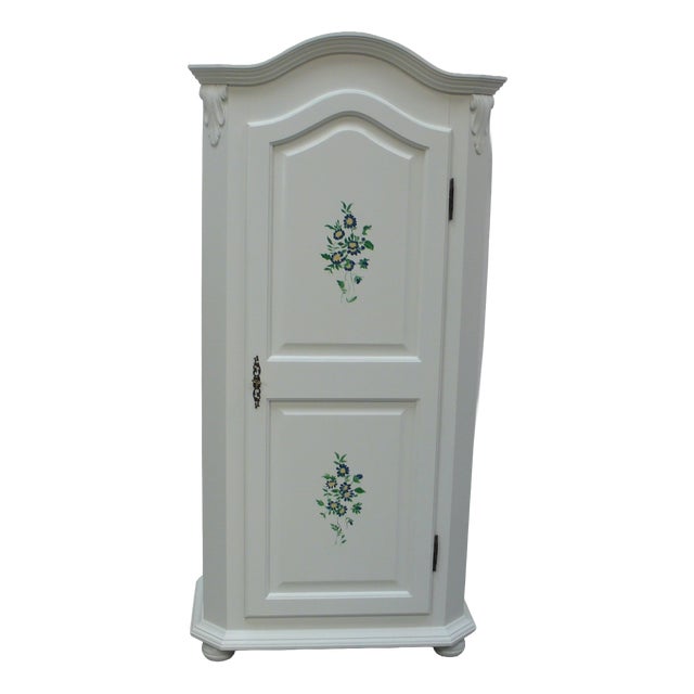 German Cottage Style Cream Clothes Cabinet with Hand-Painted Decoration, 1970s For Sale