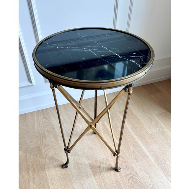 Metal 1960 Neoclassical Bronze and Black Marble Gueridon / Directoire / Empire Side Table For Sale - Image 7 of 10