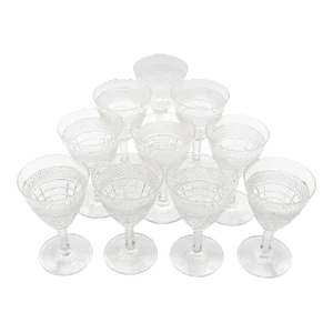 Circa 1930s Set of 10 Italian Blown Cut Glass White Wine Glasses