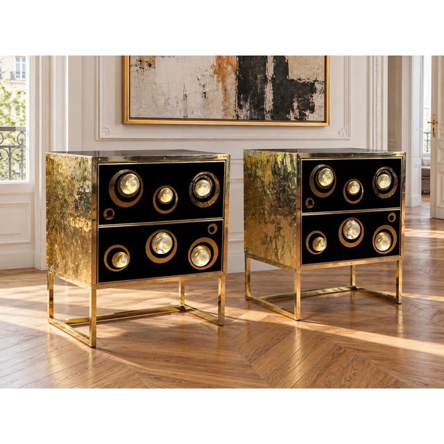 Not Yet Made - Made To Order Italian Black Murano Glass and Brass Two-Drawer Nightstands from Justfurnituress SRL, Set of 2 For Sale - Image 5 of 9
