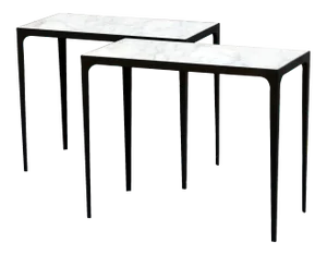 Contemporary Design Frères "Esquisse" Wrought Iron and Marble Side Tables - a Pair