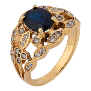 Vintage 1.70 Carat Sapphire Diamond 14k Yellow Gold Ring, Size 5.25