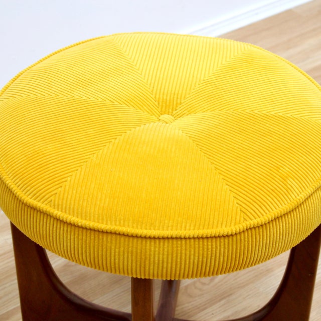Mid Century Teak Astro Vanity Stool by G Planin Yellow Corduroy | Chairish