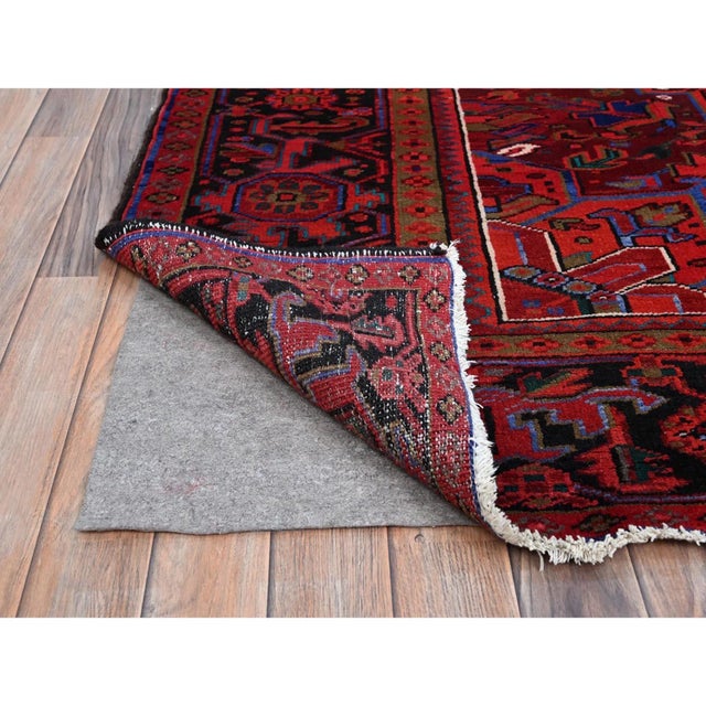 Red 1960 9'10"x12'6" Sceptre Red Pure Wool Vintage Persian Heriz Hand Knotted Clean Rug For Sale - Image 8 of 12