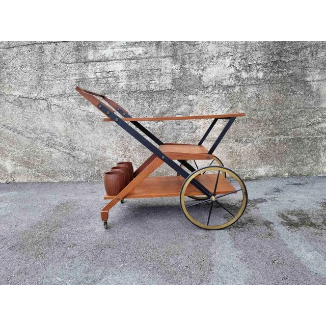 Mid-Century Serving Trolley in Teak and Brass, Italy, 1950s For Sale - Image 3 of 10