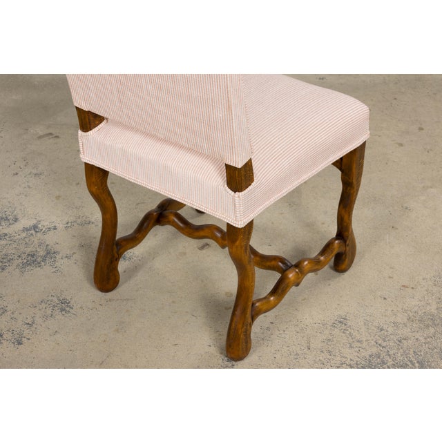 Antique French Louis XIII Style Os De Mouton Oak Dining Chairs in Blush Pink Stripe - Set of 6 For Sale - Image 13 of 17