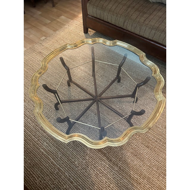Vintage Baker Brass &. Glass Scalloped Coffee Table For Sale - Image 14 of 14