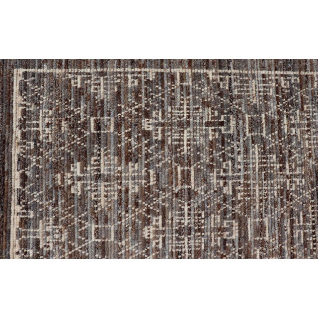 Modern Rug in Wool With All-Over Geometric Tribal Design in Brown and Ivory For Sale - Image 9 of 11