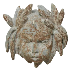 Antique French Neoclassical Small Lead Cherub Head Wall Fountain Garden Art