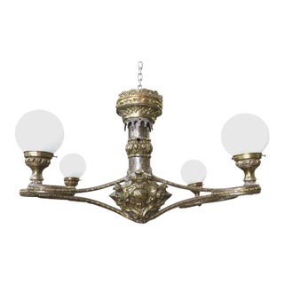 Extraordinary 19th Century Beaux Arts Four Arm Brass & Zinc Globe Light Chandelier-Stanford White Gatsby MansionStyle- 37éw. For Sale