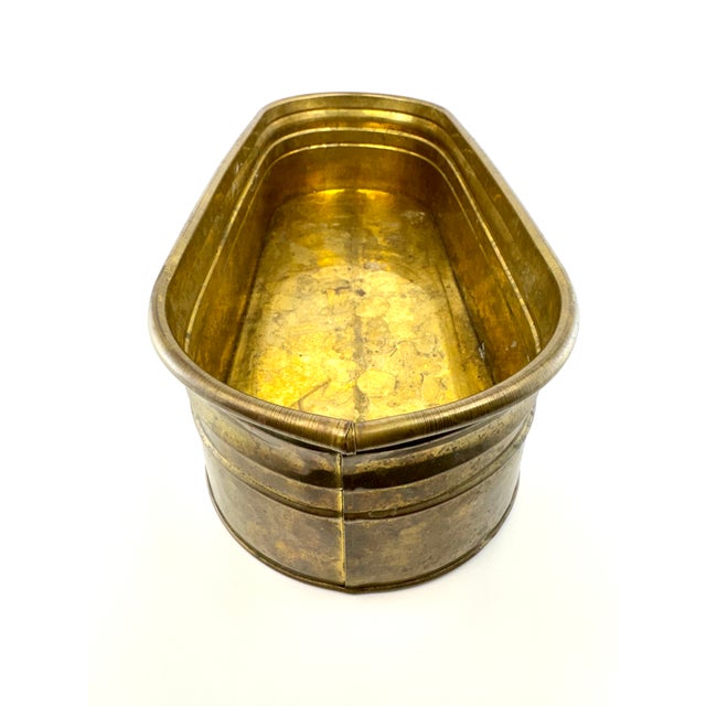 1960s Vintage Mid Century Large Oval Brass Jardinière Trough Planter For Sale - Image 5 of 11