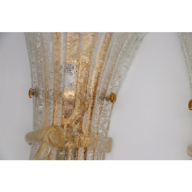 Set of Three Vintage Murano Glass and Brass Wall Sconce, 1970 For Sale - Image 4 of 17