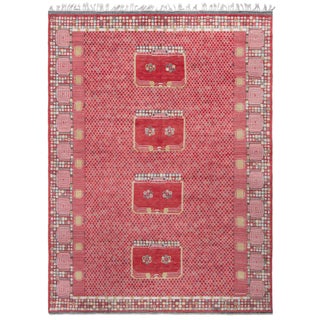 "Rubilace" - Modern Swedish Pile Rug with Red Lattice and Medallion Motifs For Sale