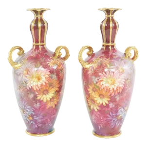 Early Art Nouveau Gilt Porcelain Vases - a Pair