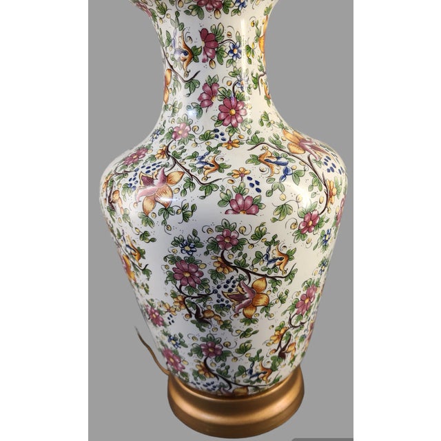 Late 20th Century Vintage Italian Pottery Faience Majolica Multi Floral Table Lamp For Sale - Image 4 of 11