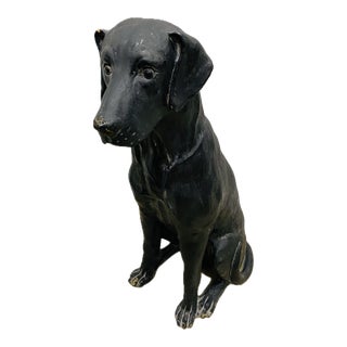 Vintage Life Size Black Labrador Dog Sculpture For Sale