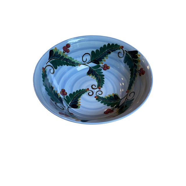 Folk Art Gail Pittman Signed Blue Garden Extra-Large Serving Bowl Hand Painted 2004 For Sale - Image 3 of 9