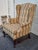 Vintage Queen Anne Wingback Chair Mahogany Cabriole Leg Striped Tapestry Floral For Sale - Image 9 of 15